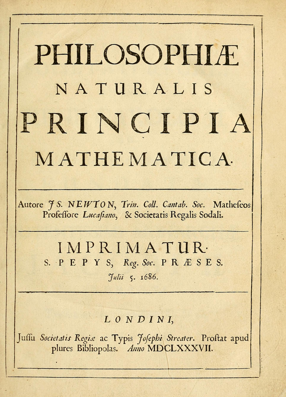 Title page of Newton's Principia Mathematica (1687)